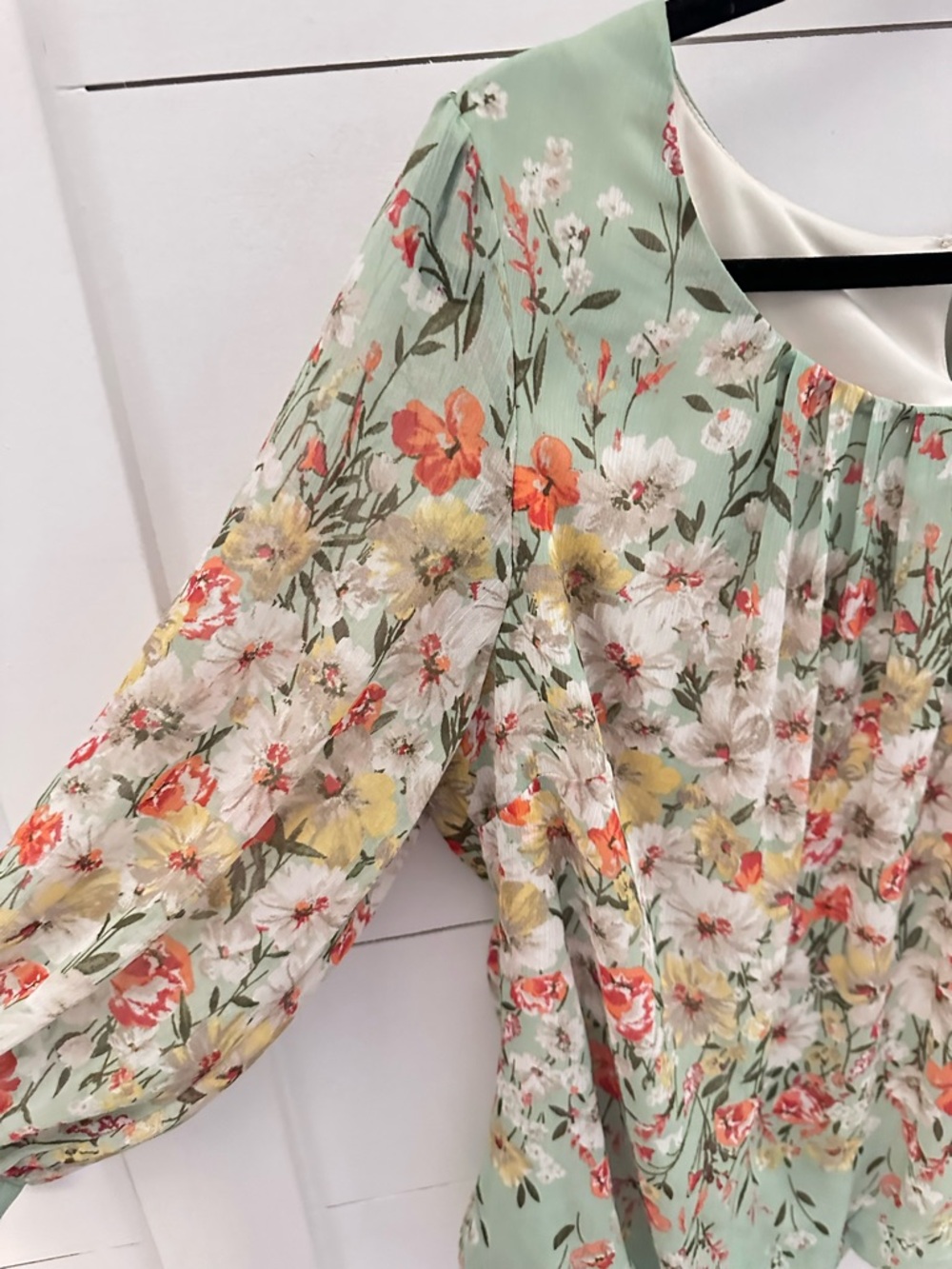 Roz and Ali 1X Floral 3/4 bow green-pink tulip plus size elastic waist top boho - Picture 5 of 14